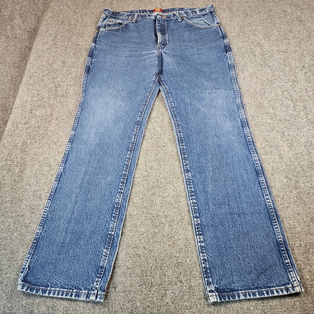 Wrangler 36MWZ Slim Fit Jeans Mens 38x33 Blue Denim Straight Leg Cowboy Cut